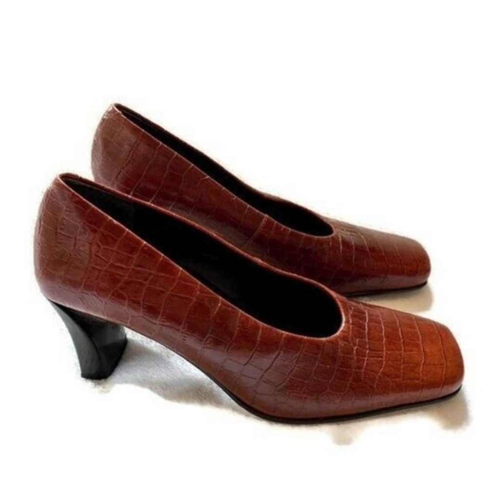 Womens Bass Leather Pumps Heal Shoes Reptile